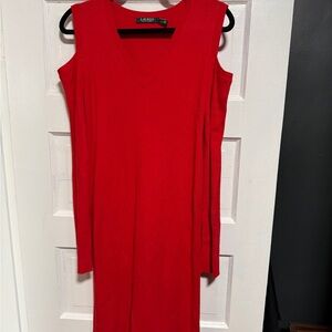 Ralph Lauren Cold Shoulder Red Longsleeve Dress